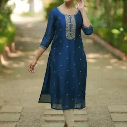 Libas Blue Straight Fit Embroidered Kurtas-picture-2