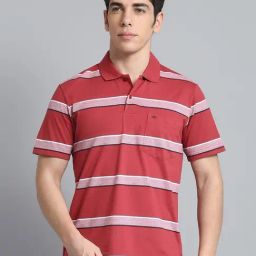 Monte Carlo Rust Red Regular Fit Striped Polo T-Shirt-5