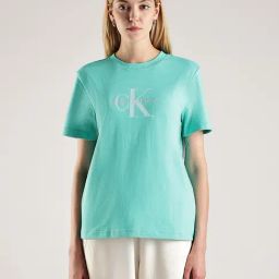 calvin klein jeans Calvin Klein Turquoise Cotton Logo Printed Short Sleeves T-Shirt-picture-29