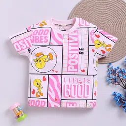 Happy Faces Girls Tweety Printed Pure Cotton T-shirt-picture-46