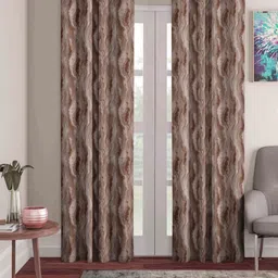 Aura Coffee Brown & Taupe 2 Pieces Abstract Printed Door Curtain-image-89
