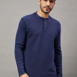 Club York Blue Regular Fit Texture Henley T-Shirt-picture-18