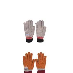 LOOM LEGACY Women Checked Patterned Acrylic Regular Easy Wash Winter Gloves-image-60