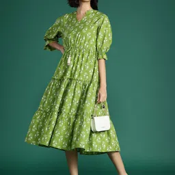 Deewa Floral Print Fit & Flare Maxi Dress-image-43