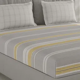 Monte Carlo Beige & Black Striped Cotton 200 TC Queen Bedsheet Set 2.3 m x 2.5 m-87
