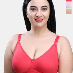 SKDREAMS Pack of 3 Full Coverage Non Padded Wirefree T-Shirt Bra-image-42