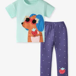 YK Infant Girls Printed Round Neck Short Sleeves T-shirt With Trousers-image-13