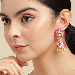 Anouk Gold Plated Artificial Stones Studded & Beaded Meenakari Dome Shaped Jhumkas-3