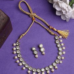 Anouk Women Gold Plated Kundan Studded Short Necklace & Earrings Jewellery Set-53