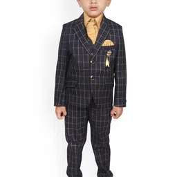 SG Yuvraj Boys Navy Blue & Brown Checked Suit Set-image-12