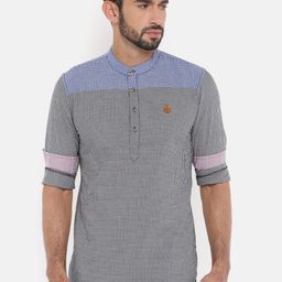 The Indian Garage Co Men White & Black Checked Straight Kurta-29