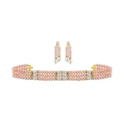 Sri Jagdamba Pearls Golden Necklace & Earring Set-image-99