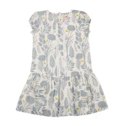 My Little Lambs Girls Blue & Off-White Printed Drop-Waist Dress-picture-4