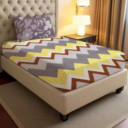 IVAZA Unisex Yellow Geometric Cotton 140 TC Single Bedsheet with 1 Pillow Covers-image-82