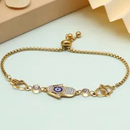 PREYANS Women American Diamond Gold-Plated Link Bracelet-image-2