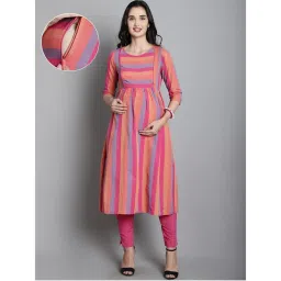 Moms Maternity Womens Sustainable Cotton Pink Maternity Striped Kurta-picture-18