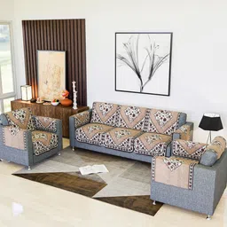 Kuber Industries Brown & White 16 Pieces Printed Cotton 5 Seater Sofa Cover With Arms-picture-36