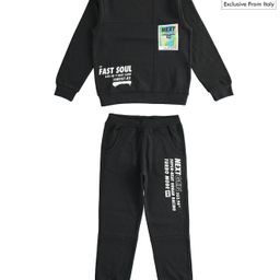 iDO Italy Fleece Full Sleeves Winter Wear Suit Text Print - Black-picture-5
