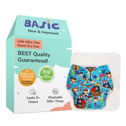 SuperBottoms Basic Cloth Diaper with EasySnap and Quick Dry UltraThin Pad Pirate Print - Multicolour-11