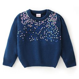 Babyhug 100% Acrylic Knit Full Sleeves Sequins Sweater - Blue-image-67