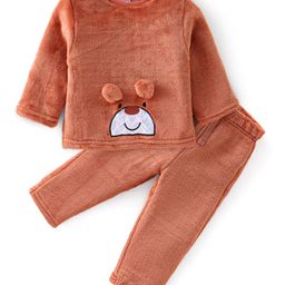Babyhug Full Sleeves Winter Wear Suit Bear Print - Ochre-image-115
