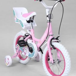 Kids 14 Inch Unicorn Print Bicycle with Training Wheels - Pink & White-18