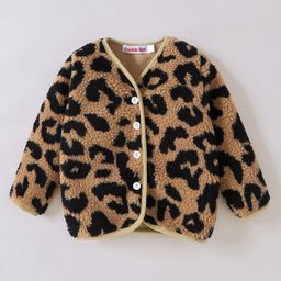 Kookie Kids Full Sleeves Sweat Jacket With Leopard Design - Brown-image-96