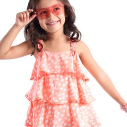 Babyhug Woven Rayon Sleeveless Top with Corsage & Lace Detailing - Peach-image-61