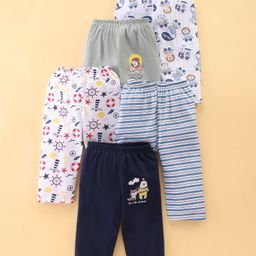 OHMS Single Jersey Knit Full Length Lounge Pants With Light House & Animals Print Pack Of 5 - Multicolour-image-42