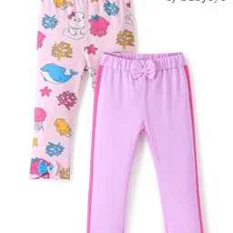 Babyoye Eco Conscious Cotton Full Length Legging Solid Color & Dolphin Print Pack of 2 - Pink & Lavender-picture-33