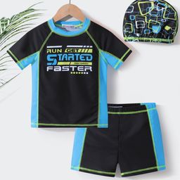 Kookie Kids Half Sleeves Two Piece Swimsuit with Text Print -  Black-image-13