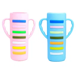 THE LITTLE LOOKERS Baby Bottle Cover with Handle/ Silicone Warmer Cover for Baby/Newborn/Infants/Toddlers - 240ml Pink & Blue-picture-27