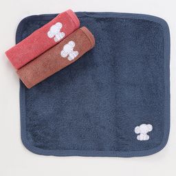 Simply Terry Knit Hand & Face Towels with Elephant Embroidery L 30.5 x B 30.5 cm Pack of 3 - Multicolor-17