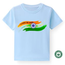 BLUSHES 100% Cotton Independence Day Theme Half Sleeves I Love My India Text Printed Tee - Powder Blue-image-62