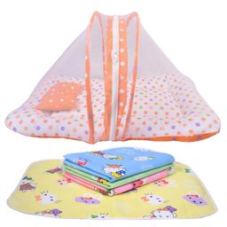 Babytoons New Born Baby Bedding Combo Set Mattress with Mosquito Net and Nappy Changing Mat Sheets (0-6 Months) Pink-1