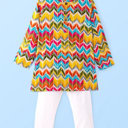 CrayonFlakes Cotton Full Sleeves Chevron Pattern Printed Kurta Pyjama Set - Yellow-image-74