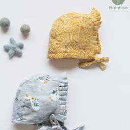 Cocoon Care Pack Of 2 Bamboo Muslin Abstract & Animals Printed Bonnet Caps - Multi Colour-image-99