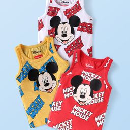 Babyhug Disney Interlock Knit Sleeveless Vests With Mickey Mouse Graphics Pack of 3 - Red Yellow & White-image-64