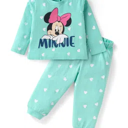 Babyhug Disney Single Jersey Knit Full Sleeves Night Suit With Minnie Mouse Family Graphic - Turquoise-picture-13