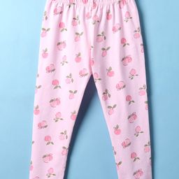 Evimo Single Jersey Knit Full Length Leggings with Cherry Print - Light Pink-image-77