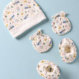 Ben Benny Interlock Knit Cap Mittens & Booties With Vehicle Print White - Diameter 11 cm-picture-26