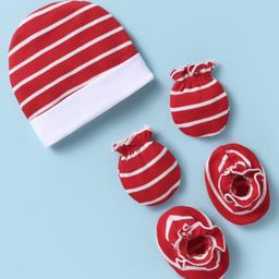 Bubble Pop Cotton Knit Cap Mitten & Booties Set With Stripes Red & White - Diameter 10.5 cm-image-14