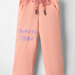 Olio Kids Sinker Knit Full Length Lounge Pant With Text Print - Peach-image-86