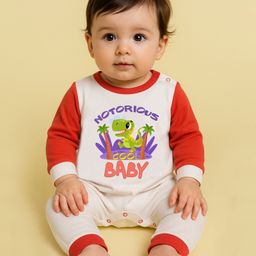 The Peppy Tend 100% Cotton Knit Full Sleeves Printed Notorious Cool Kid Full Romper-White Red-image-95