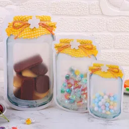 Birthday Popper Yellow Mason Jar Zip-Lock Pouch | Pack of 10; Large | Reusable, Leak-Proof Stand-Up Food Storage Bag | Airtight Seal Ziplock Pouches as Birthday Return Gifts-picture-8