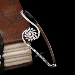 TKRB SALES Silver Rhodium-Plated Cubic Zirconia Studded Bangle Style Bracelet-picture-44