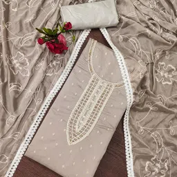 SHADOW & SAINING Floral Woven Design Beads And Stones Semi-Stitched Dress Material-image-53