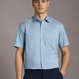 Louis Philippe Men Textured Spread Collar Pure Cotton Formal Shirt-picture-15