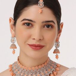 VATSALYA creation Alloy Gold- plated Orange Silver Jewellery Set-picture-21