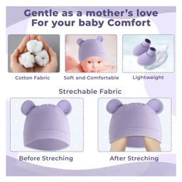 Bembika CottonSolid Cap With Coordinating Pair Of Mittens & Booties Set - Purple image 4
